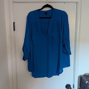 Torrid True Blue Harper Georgette 3/4 Sleeve Blouse